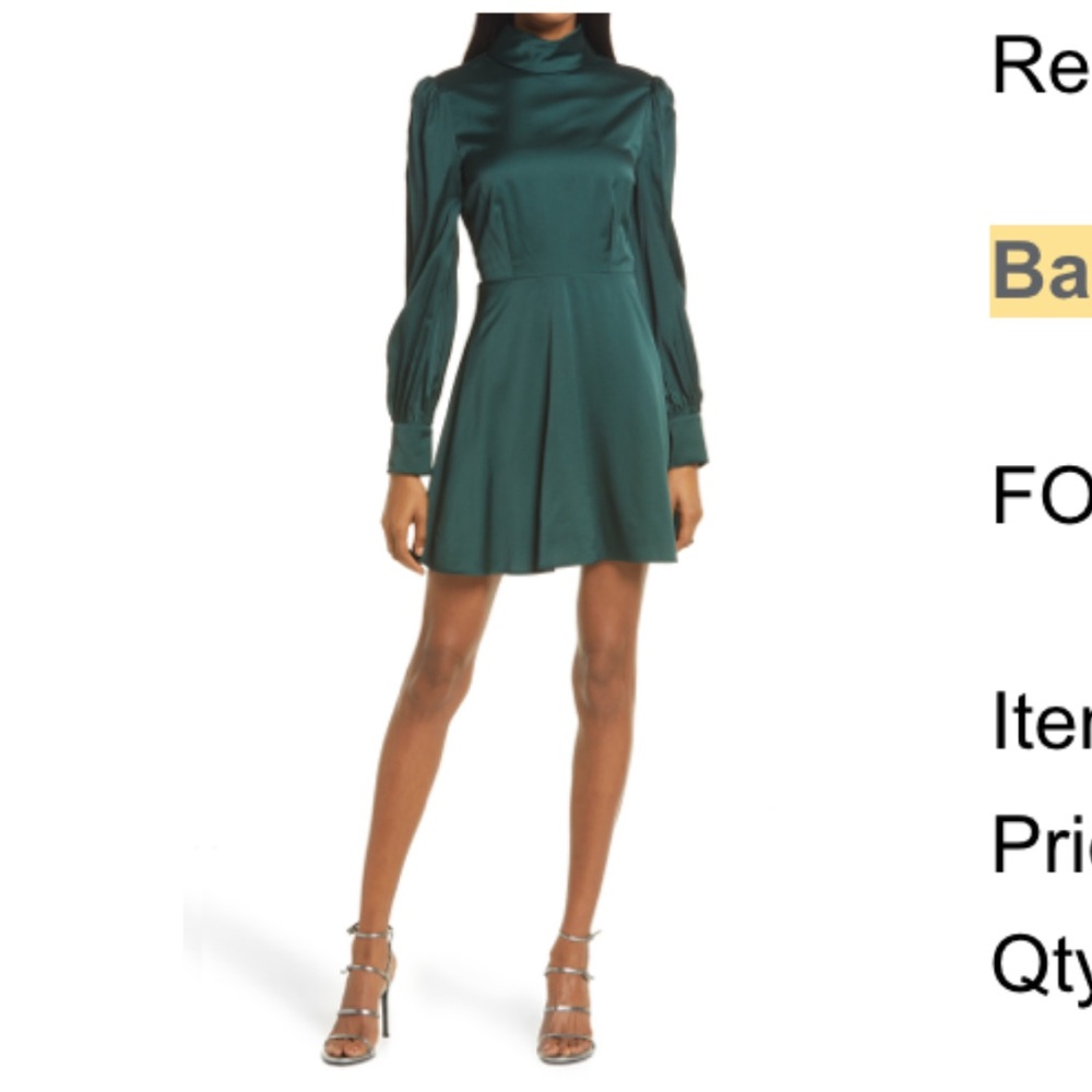 Bardot Green skater dress with open back and high neck